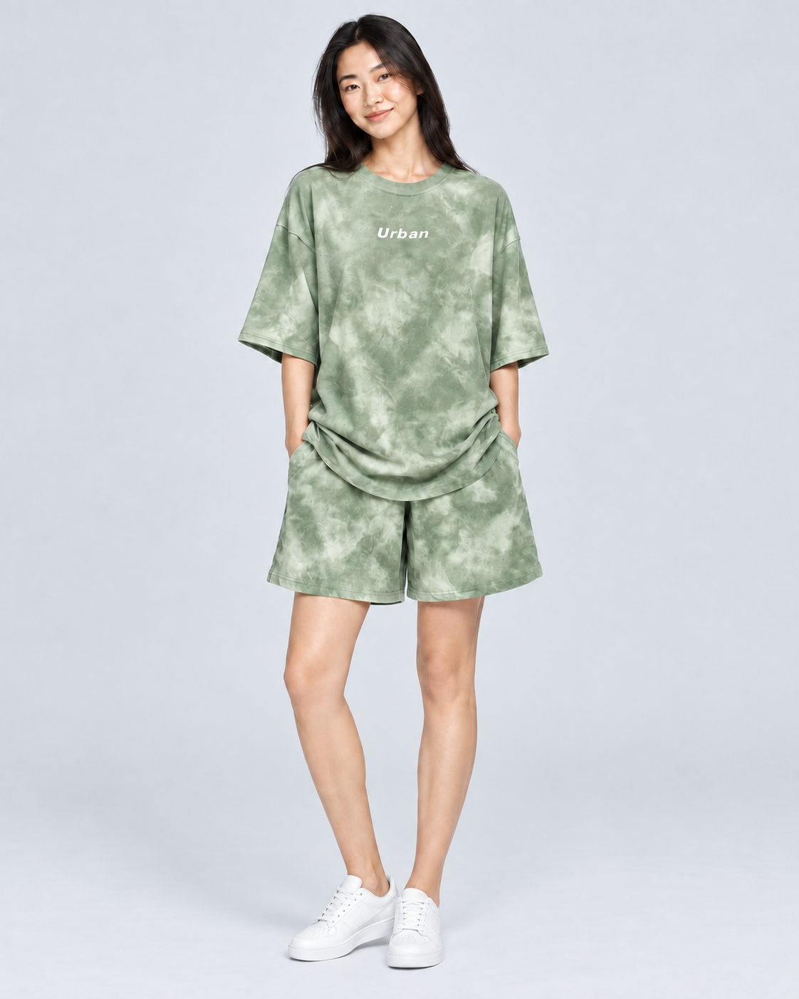 AQUARELLE — T-shirt and loose shorts set — front view