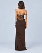 ARIA — Asymmetric lace maxi dress — back view