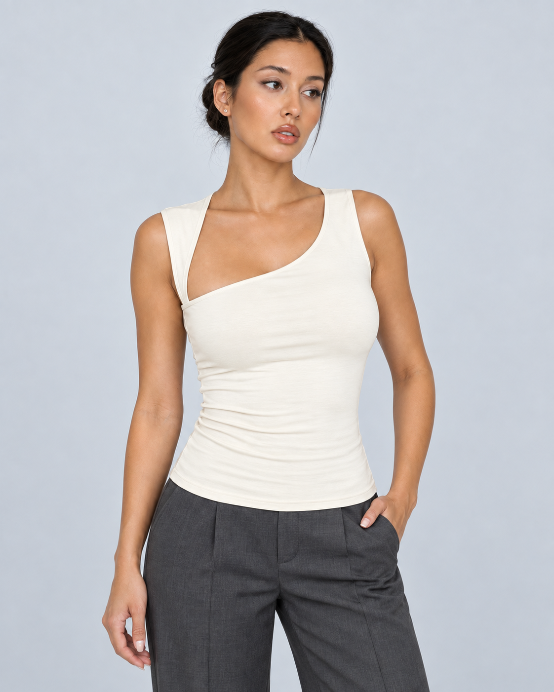 ASYM — One-shoulder asymmetric top — front view