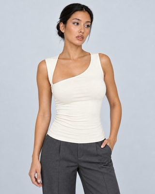 ASYM — One-shoulder asymmetric top — front view