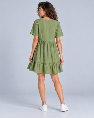 BOHEME — Loose ruffled mini dress — back view