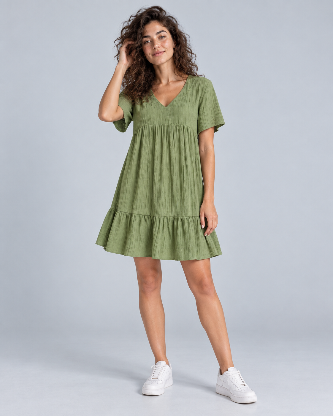 BOHEME — Loose ruffled mini dress — front view