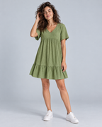 BOHEME — Loose ruffled mini dress — front view