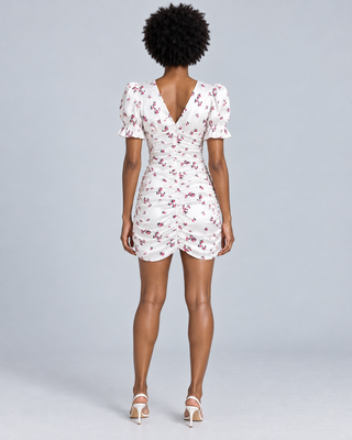 CAMELIA — Printed puff-sleeve mini dress — back view