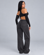 CUTOUT — Long-sleeved cut-out crop top — back view