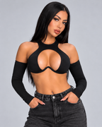 CUTOUT — Long-sleeved cut-out crop top