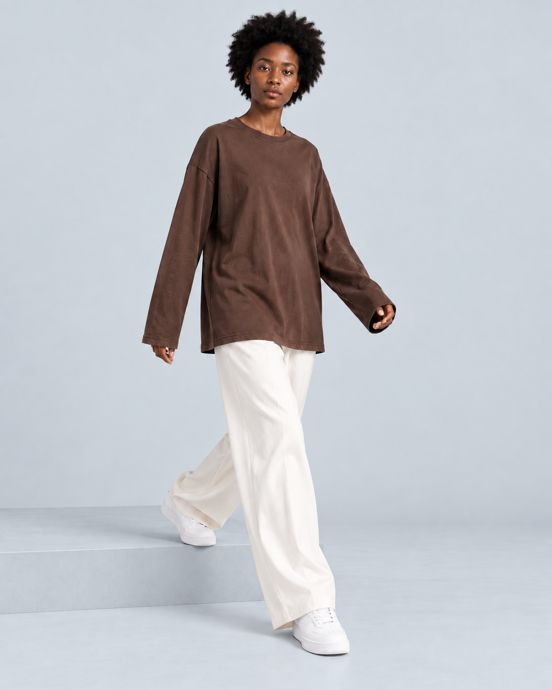 DAILY — Relaxed long-sleeve cotton T-shirt — front view