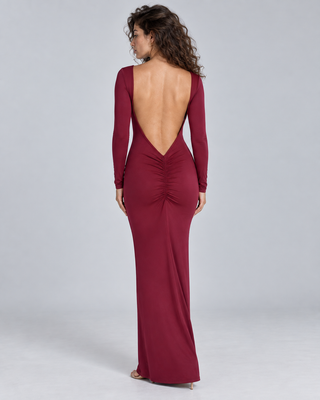 DOS — Long-sleeved open-back maxi dress — back view