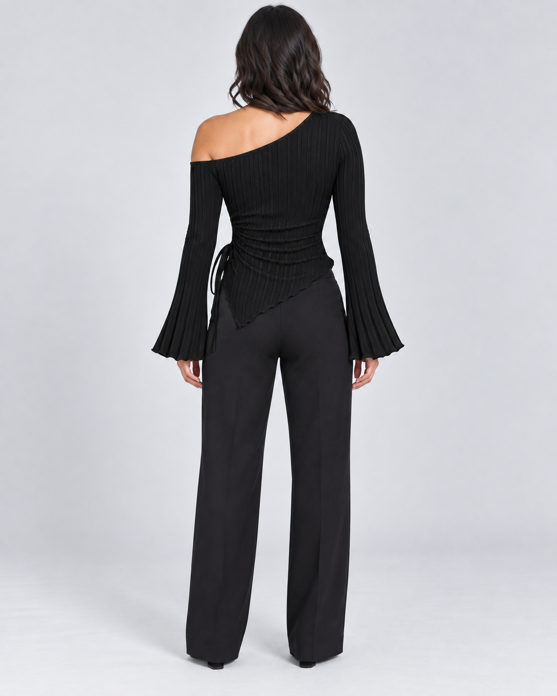 ECLIPSE — Asymmetric top with flared sleeves — back view
