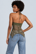 EMBER — Printed halter top with ring detail — back view
