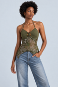 EMBER — Printed halter top with ring detail — front view