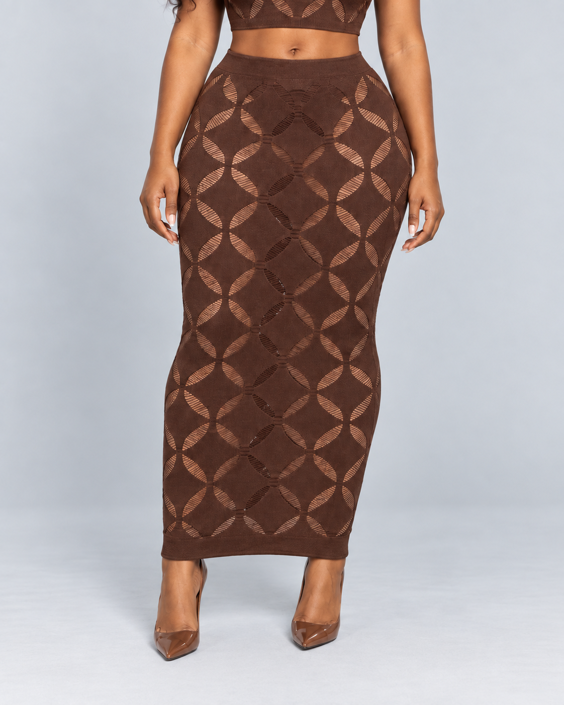 HARMONIE — Open-knit top and skirt set
