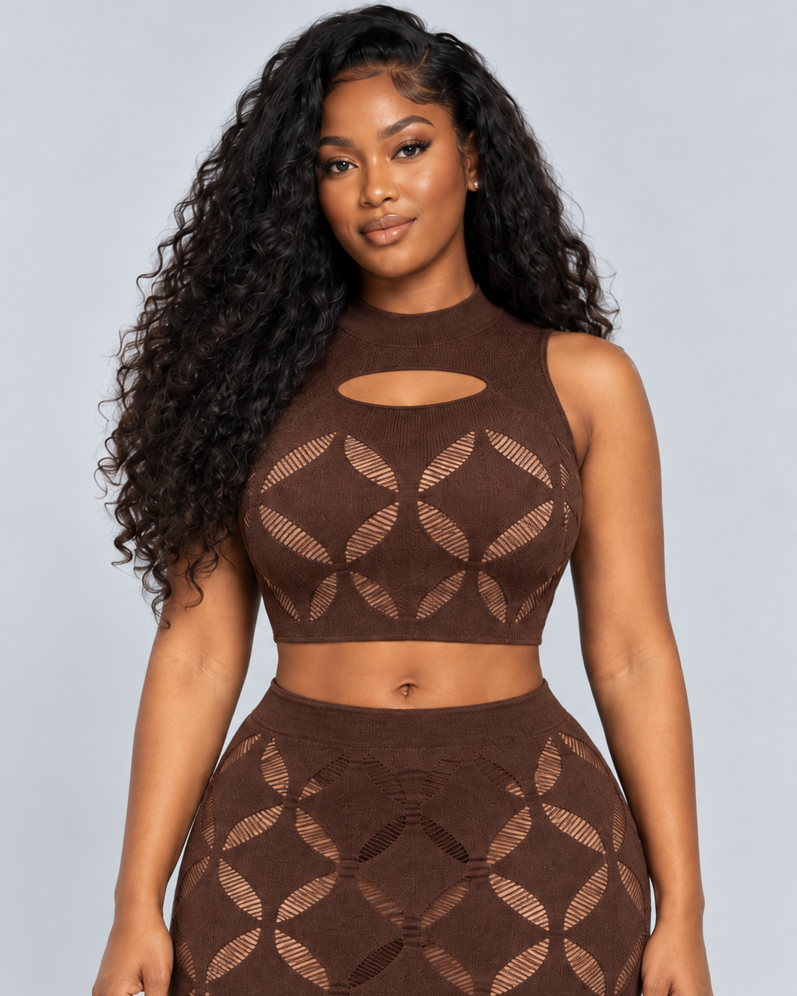 HARMONIE — Open-knit top and skirt set