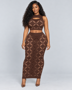HARMONIE — Open-knit top and skirt set — front view