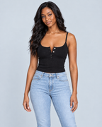 HENLEY — Button-front ribbed camisole — front view