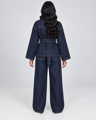 INDIGO — Denim jacket and trouser set — back view