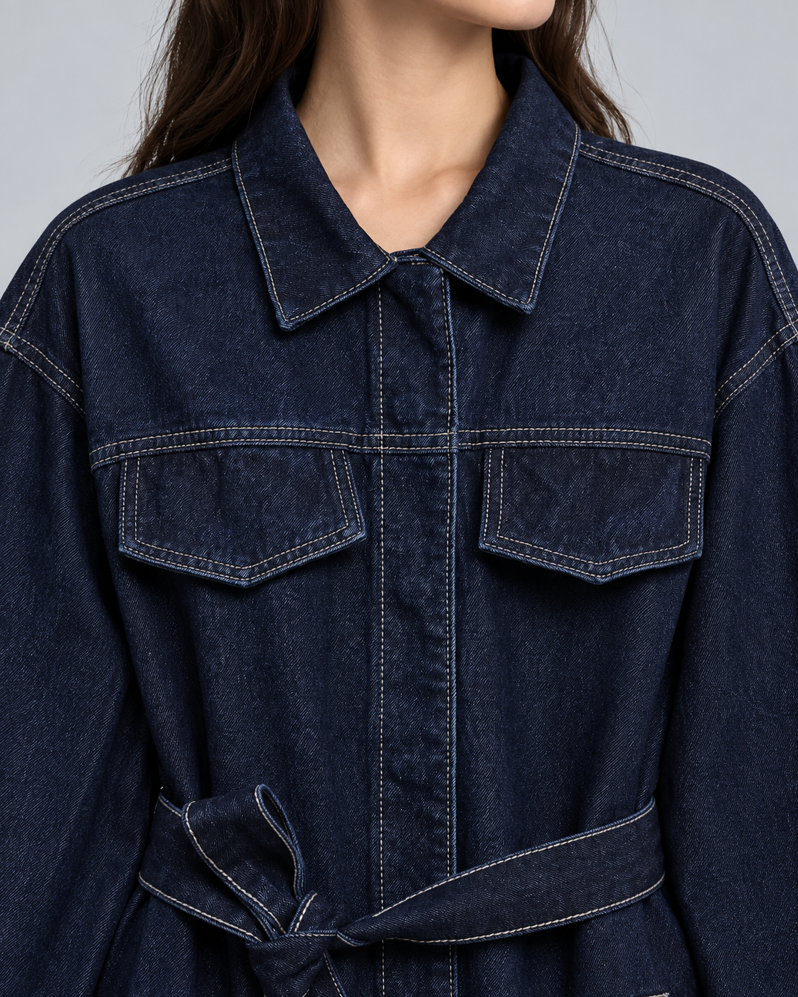 INDIGO — Belted denim jacket