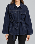 INDIGO — Belted denim jacket — front view