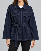 INDIGO — Belted denim jacket — front view