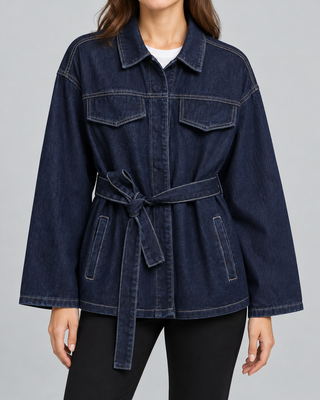 INDIGO — Belted denim jacket — front view