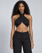 KNOT — Cross-front halter top — front view