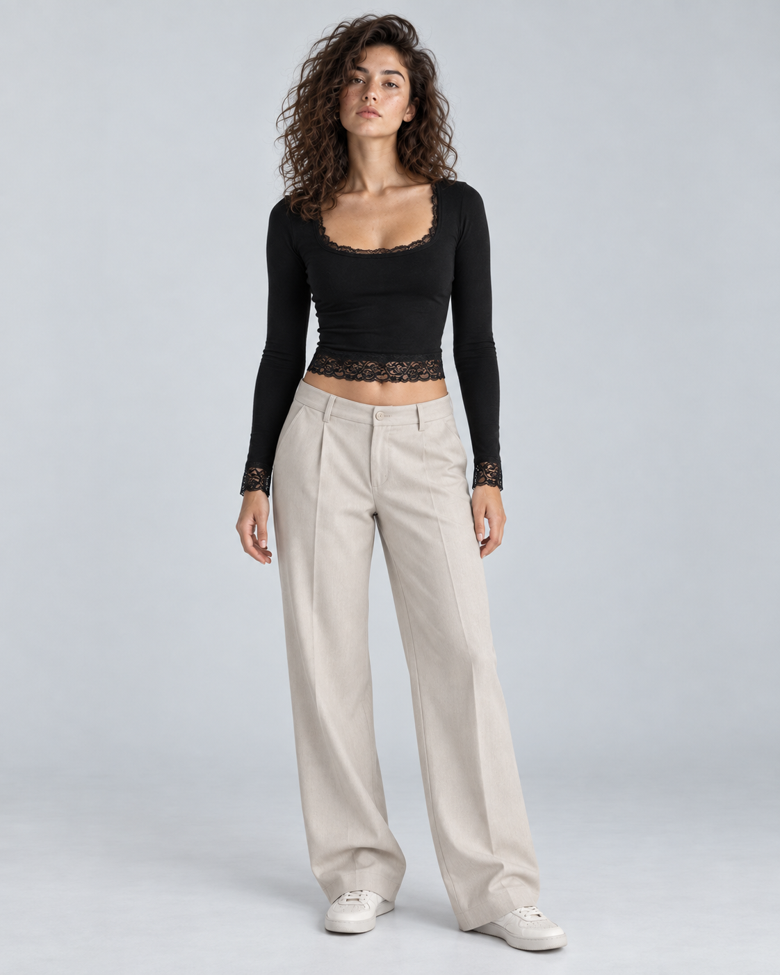 LACE — Fitted top with lace trim — front view