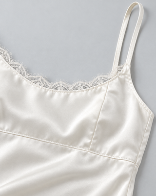LUNE — Satin-effect mini dress with lace