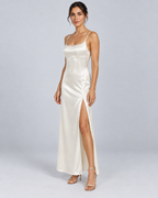 LUNE — Satin-effect maxi dress with lace