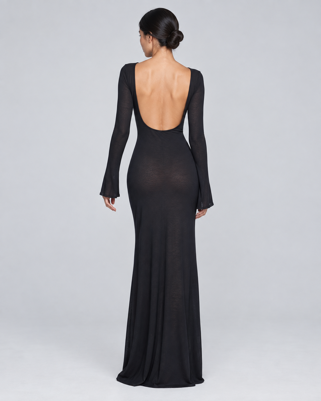 MARINA — Sheer open-back maxi dress — back view