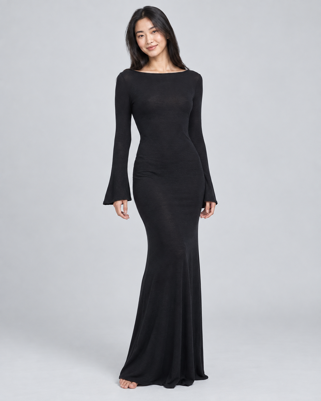 MARINA — Sheer open-back maxi dress — front view