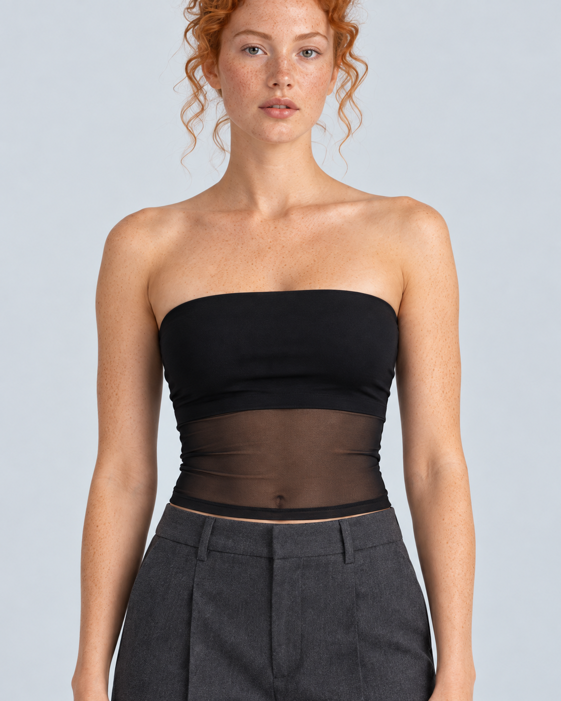 MESH — Strapless top with sheer panel