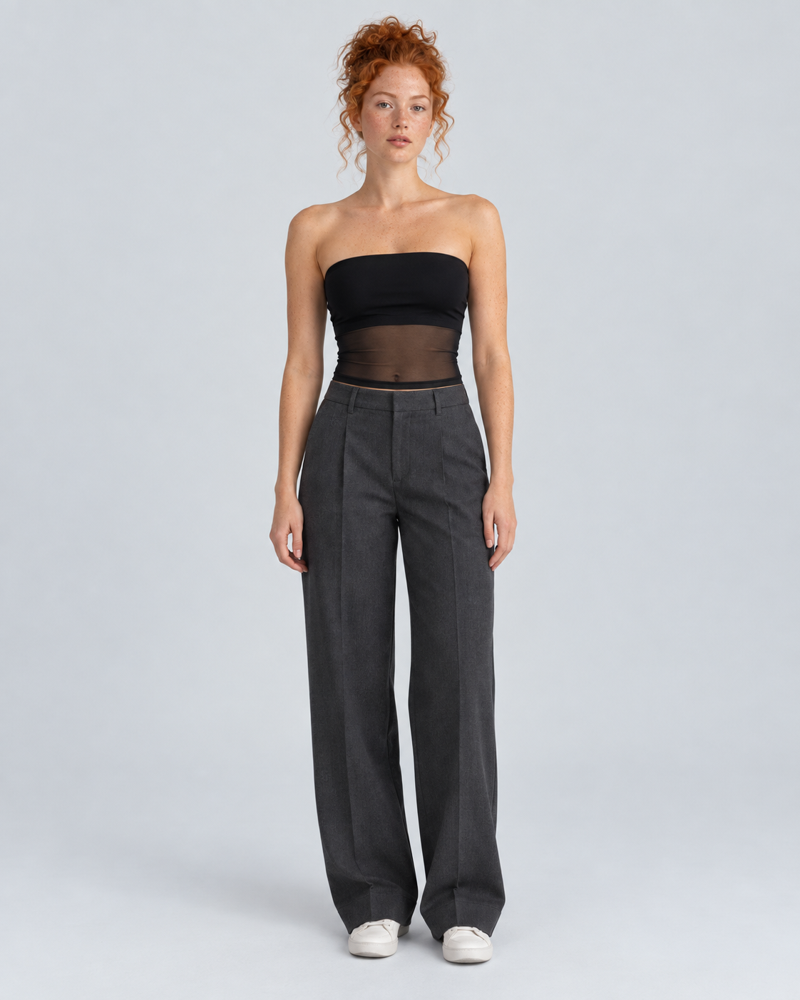MESH — Strapless top with sheer panel — front view