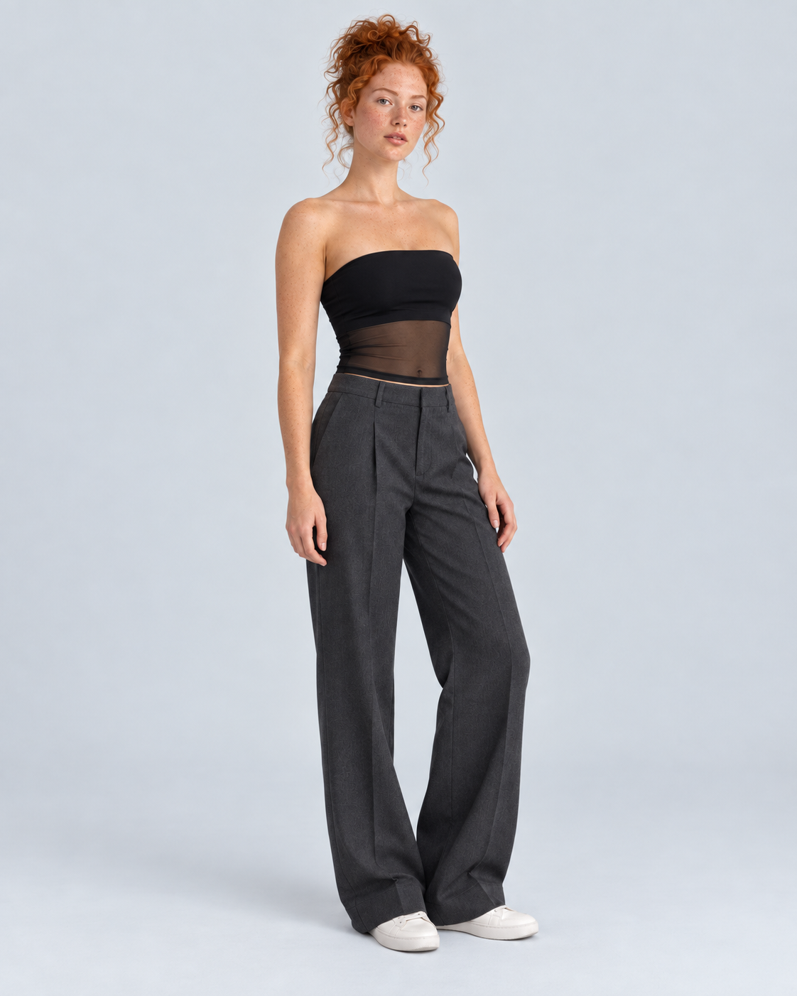 MESH — Strapless top with sheer panel