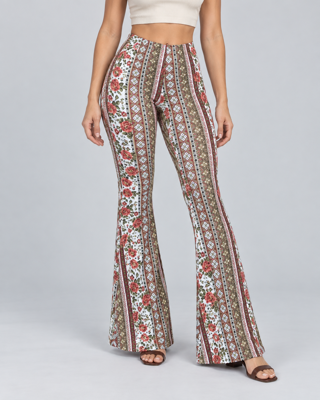 MOSAIQUE — Printed flared trousers — front view