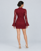 NOCTURNE — Lace long-sleeve mini dress — back view
