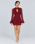 NOCTURNE — Lace long-sleeve mini dress — front view