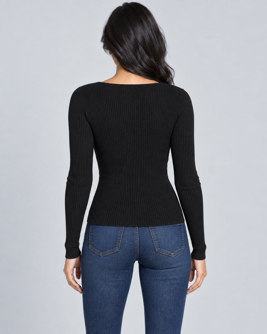 NORA — Ribbed V-neck top — back view