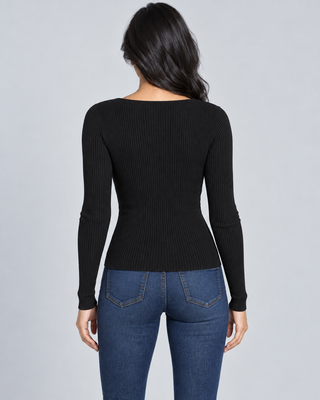 NORA — Ribbed V-neck top — back view