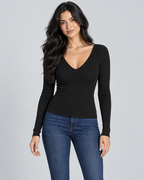 NORA — Ribbed V-neck top — front view