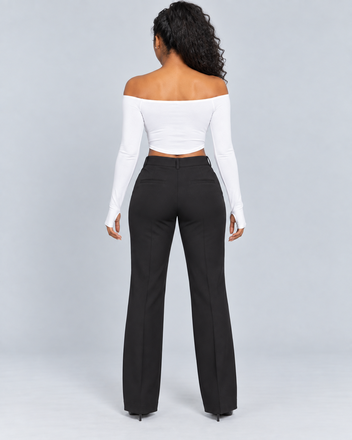OFF — Off-shoulder long-sleeve crop top — back view