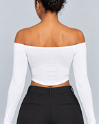 OFF — Off-shoulder long-sleeve crop top — back view