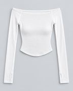 OFF — Off-shoulder long-sleeve crop top — front view