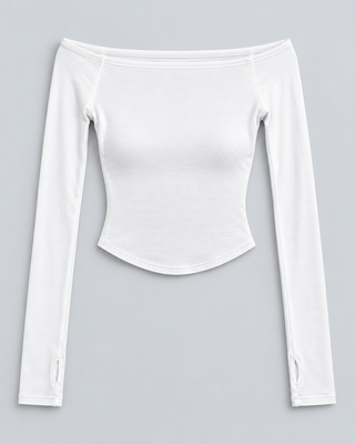 OFF — Off-shoulder long-sleeve crop top — front view