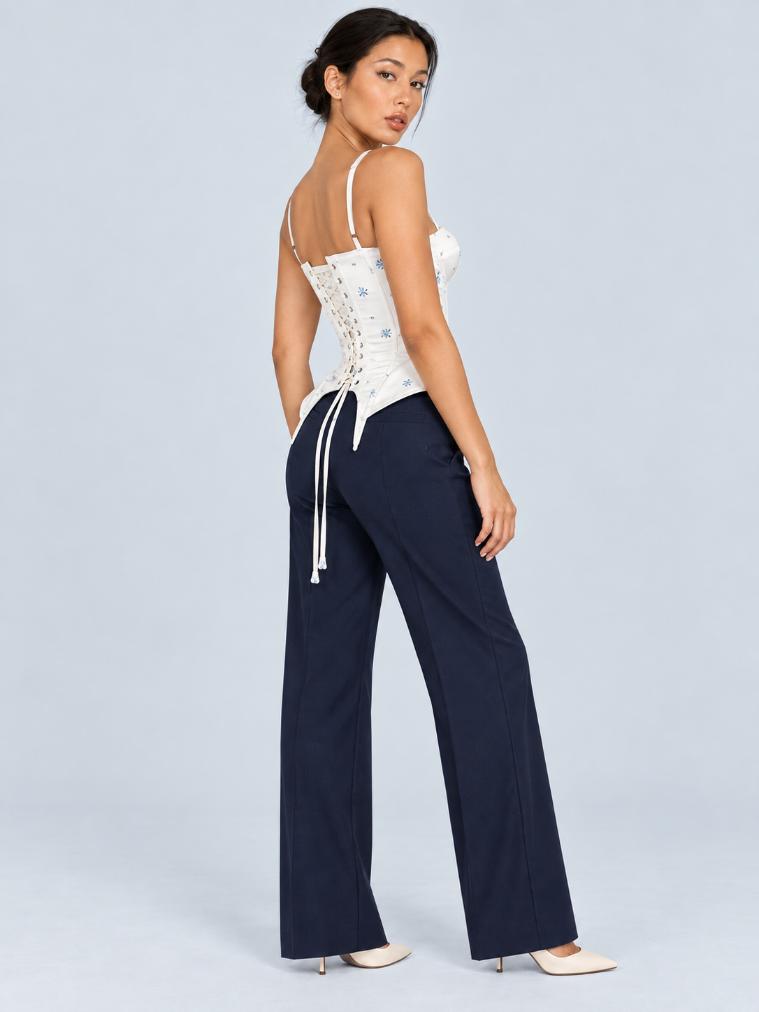 OPERA — Printed corset top with lace-up back — back view
