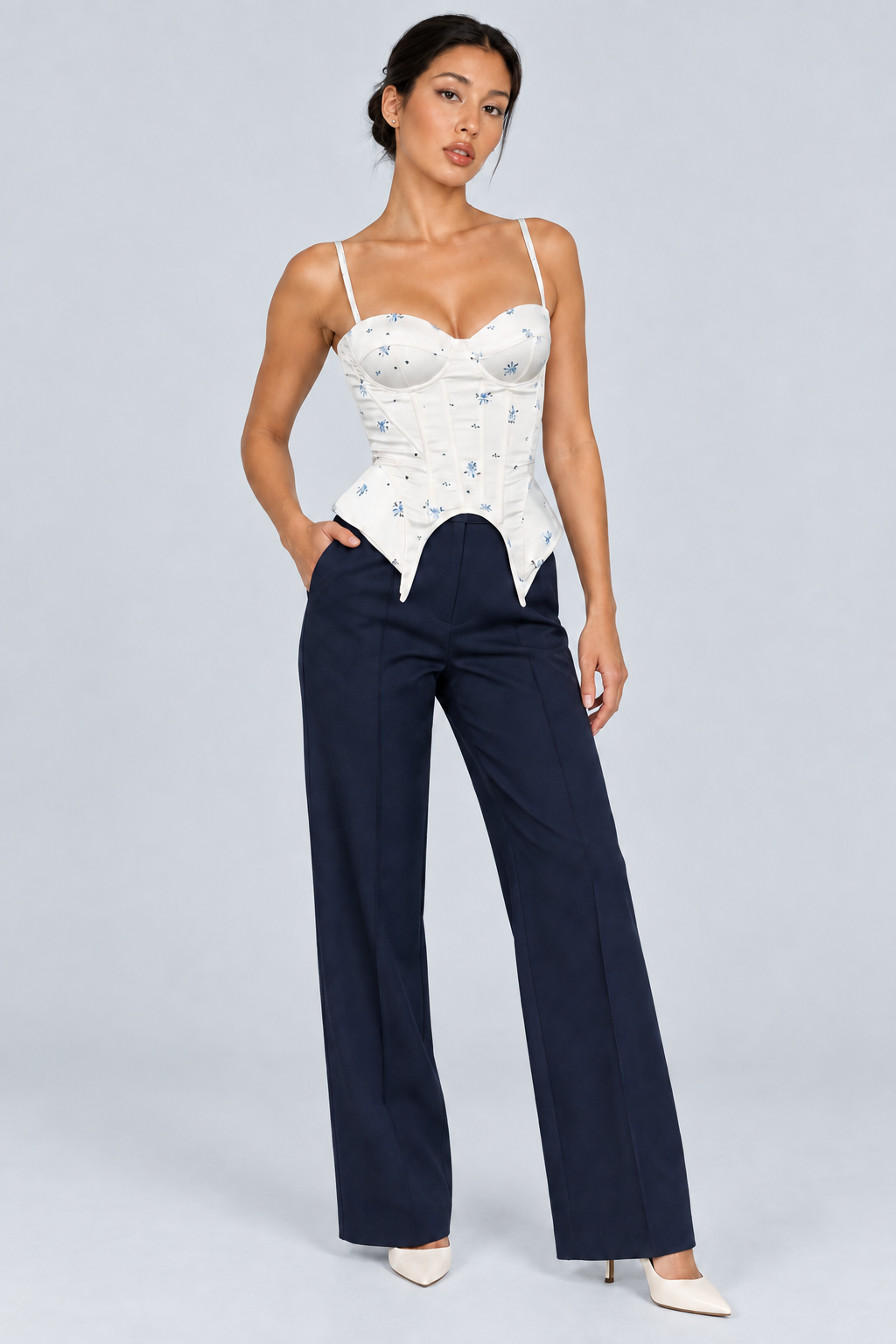 OPERA — Printed corset top with lace-up back — front view