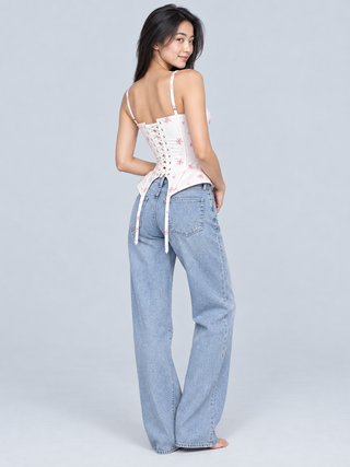 OPERA — Printed corset top with lace-up back — back view