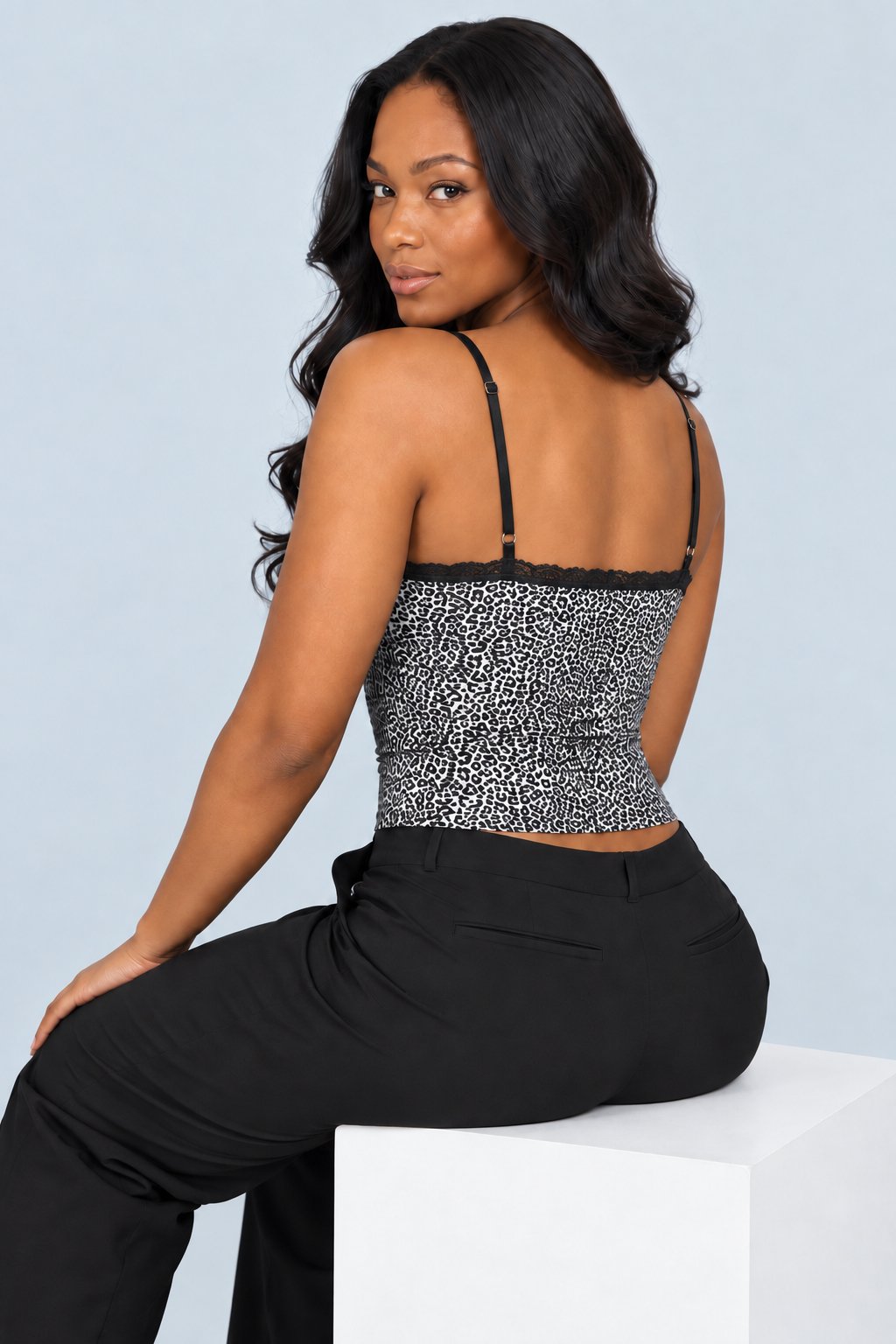 PANTHERE — Lace-trim leopard cami — back view