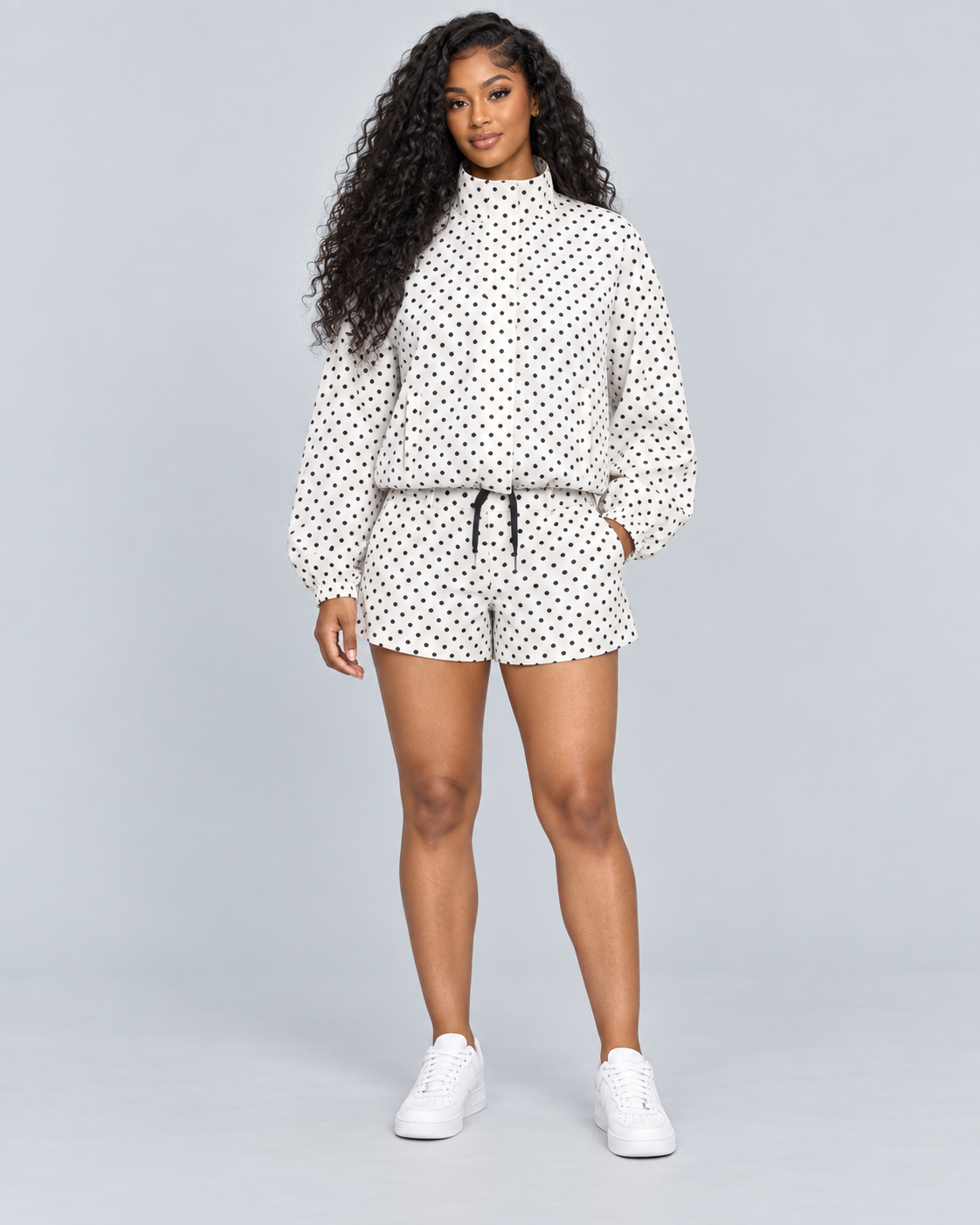 POINTILLE — Polka-dot top and shorts set — front view