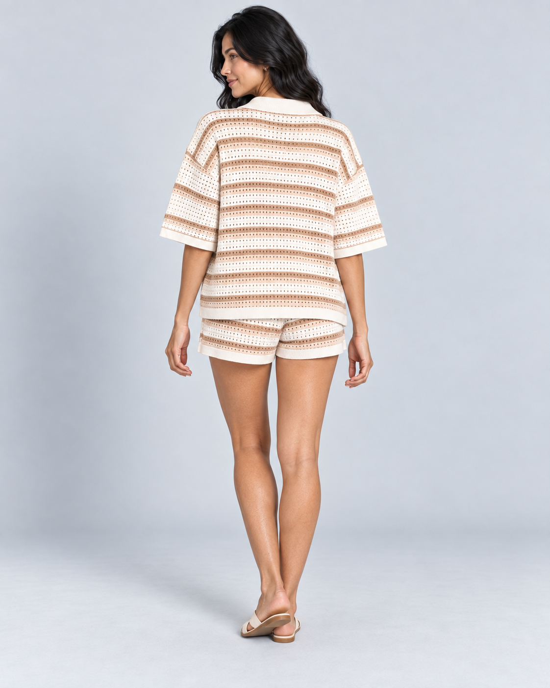 RAYURE — Striped knit top and shorts set — back view