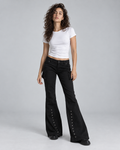 REBEL — Flared trousers with metal details — front view